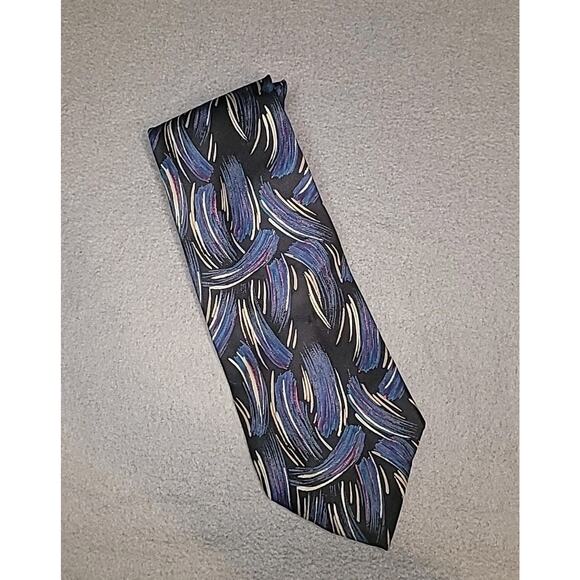 ๐ฉต Vintage Burdines Silk Tie Abstract Black & Blue Art Deco Style โ Made in USA - Picture 2 of 6
